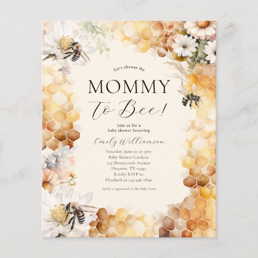 Budget mama om bloemige Baby shower uitnodiging te (Voorkant)