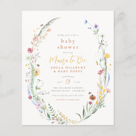 Budget mama to bee Wildflower Boho Girl Baby showe (Voorkant)