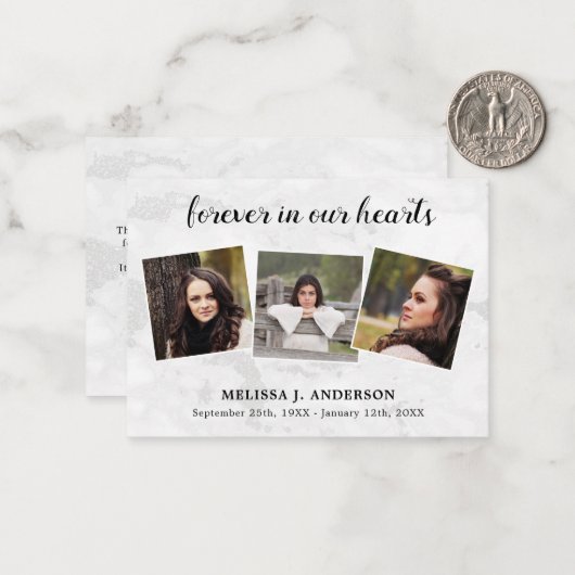 Budget Marble 3 Foto Sympathie Funeral Dank u Notitiekaartje (Voorkant / Achterkant in situ)