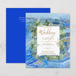 BUDGET Marble Blue Gold Greenery Wedding Invites