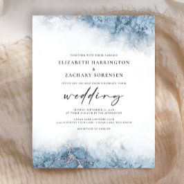 Budget Marble Blue Silver Wedding Uitnodiging