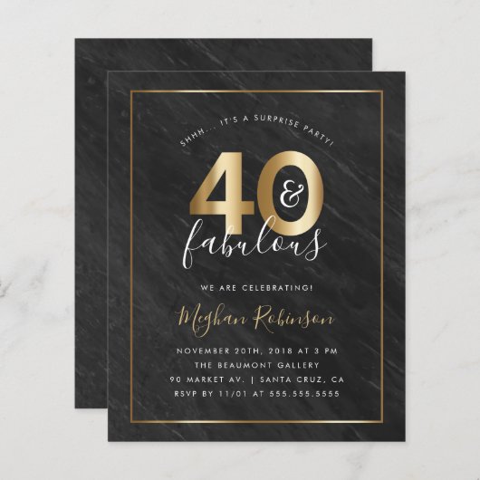 Budget Marble Gold Surprise 40th Birthday Party (Voorkant / Achterkant)