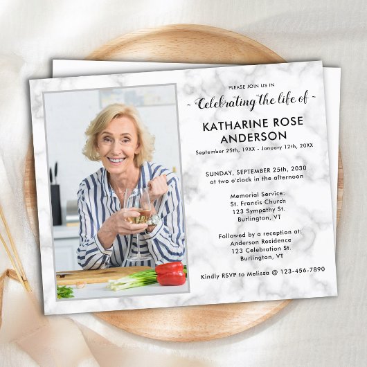 Budget Marble Photo Celebration Of Life Invitation