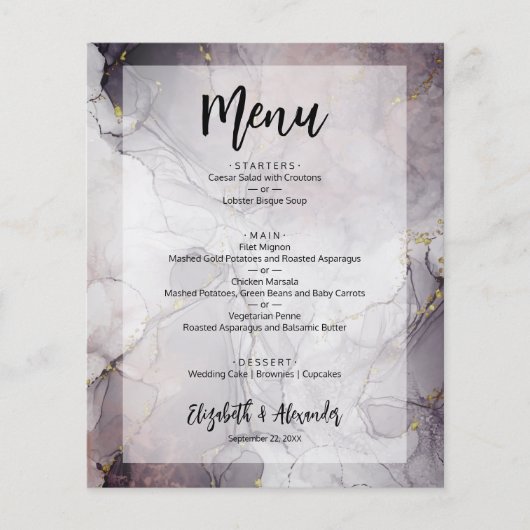 Budget Marble Wedding Menu Flyer (Voorkant)