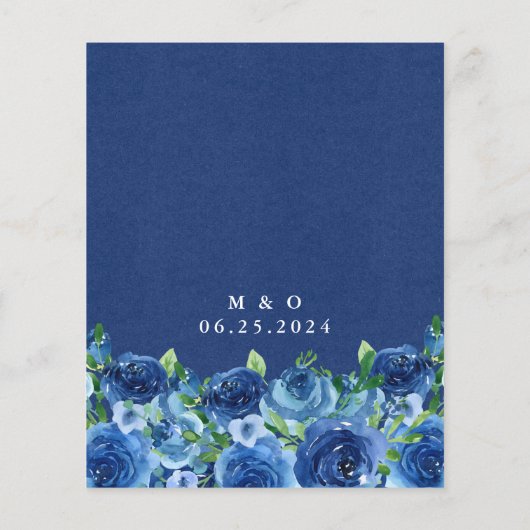 Budget Marine Blauw Bloemen Bruiloft Uitnodiging (Achterkant)