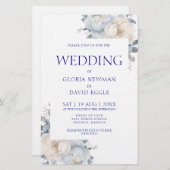 Budget Marine Blauw Bloemen Bruiloft Uitnodiging (Voorkant / Achterkant)