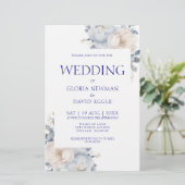 Budget Marine Blauw Bloemen Bruiloft Uitnodiging (Staand voorkant)