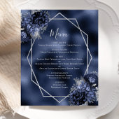 Budget Marine Blauw Bloemen Zilver Wedding Menu