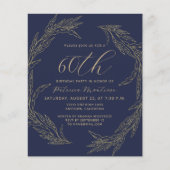 Budget Marine Blauw Goud 60e Verjaardag Uitnodigin (Voorkant)