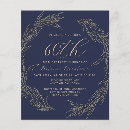 Budget Marine Blauw Goud 60e Verjaardag Uitnodigin (Voorkant)