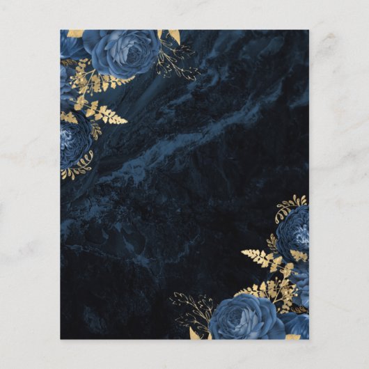 Budget Marine Blauw Goud Bloemen Trouwmenu (Achterkant)