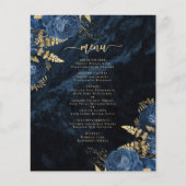 Budget Marine Blauw Goud Bloemen Trouwmenu (Voorkant)