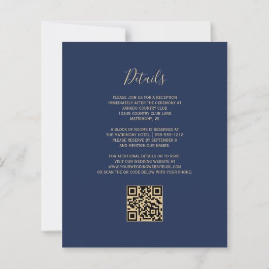 Budget Marine Blauw Goud Glitter QR Code Huwelijk (Achterkant)