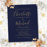 Budget Marine Blauw Goud Script Bruiloft Uitnodigi<br><div class="desc">Met kenmerkende stijlnamen,  kan deze elegante budget marineblauw en gouden bruiloft uitnodiging worden gepersonaliseerd met uw informatie in chique letters. Ontworpen door Thisnotme©</div>