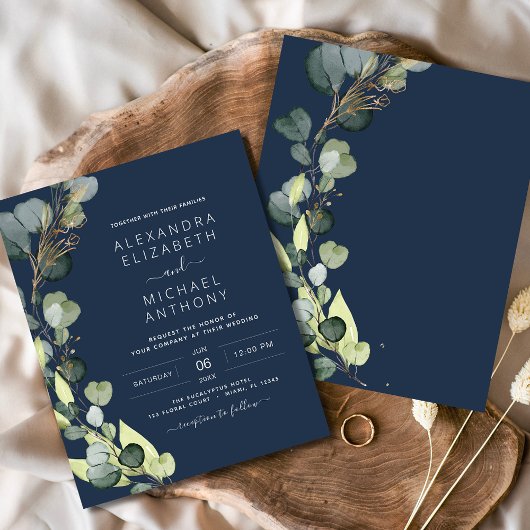Budget Marine Blauw Groen Eucalyptus bruiloft Flyer