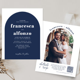 Budget Marine Blauw RSVP QR Code Retro Foto Bruilo