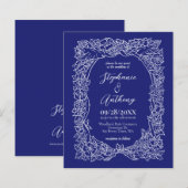 Budget Marine Blauw Wit Bloemen Bruiloft Uitnodigi (Voorkant / Achterkant)