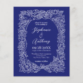 Budget Marine Blauw Wit Bloemen Bruiloft Uitnodigi (Voorkant)