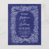 Budget Marine Blauw Wit Bloemen Bruiloft Uitnodigi (Voorkant)