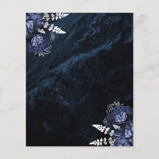 Budget Marine Blauw Zilver Bloemen Huwelijksuitnod (Achterkant)