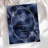 Budget Marine Blauw Zilver Bloemen Save the Date