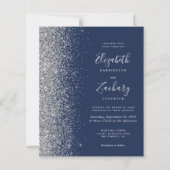 Budget Marine Blauw Zilver Glitter QR Code Huwelij (Voorkant)