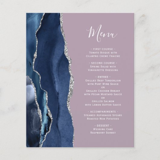 Budget Marine Blauw Zilveren Agaat Mauve Trouwmenu (Voorkant)