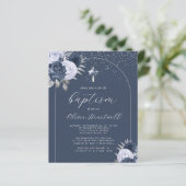 Budget Marine Blauwe Bloemboog Kruis Jongens Doop (Staand voorkant)