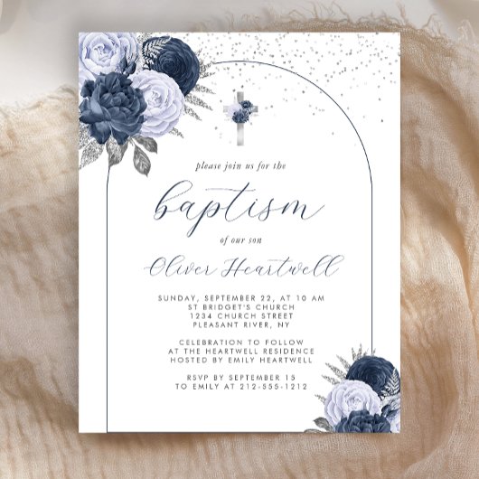 Budget Marine Blauwe Bloemboog Kruis Jongens Doop