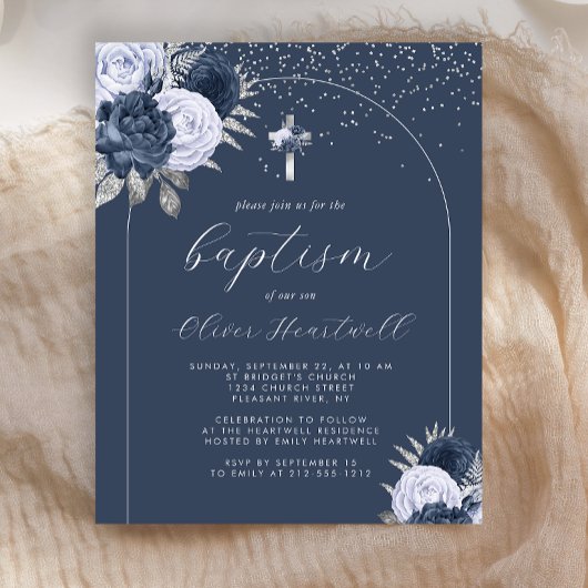 Budget Marine Blauwe Bloemboog Kruis Jongens Doop