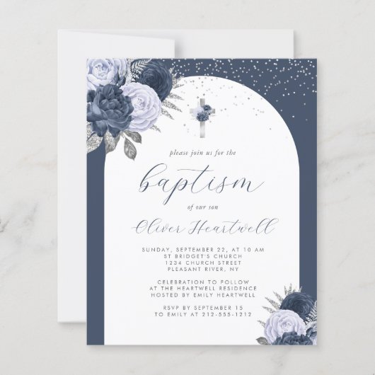 Budget Marine Blauwe Bloemboog Kruis Jongens Doop (Voorkant)