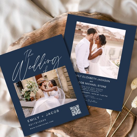 Budget Marine Blauwe QR Code Foto Uitnodiging van