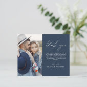 Budget Marine Blauwe Trouwfoto Dank u kaart (Staand voorkant)