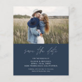 Budget Marine Blauwe Typografie Save the Date Foto Flyer (Achterkant)