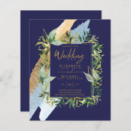 BUDGET marine Blue Gold Greenery Wedding Invites