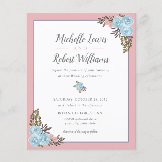 BUDGET  marine Blue Pink Floral bruiloft (Voorkant)