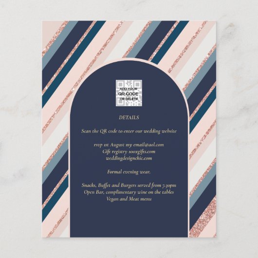 BUDGET marine Blush Pink Rose Gold Wedding INVITE (Achterkant)