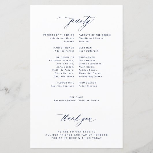 Budget marine en wit elegant huwelijksprogramma (Achterkant)