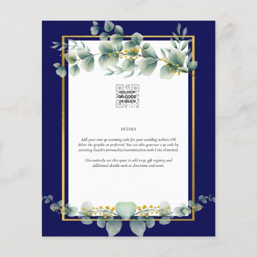 BUDGET MARINE GOUD Eucalyptus Huwelijksuitnodiging Flyer (Achterkant)