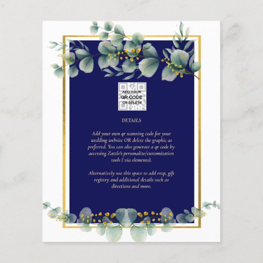 BUDGET MARINE GOUD Eucalyptus Huwelijksuitnodiging Flyer (Achterkant)