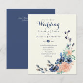 BUDGET marine Koral Floral Wedding Invitations (Voorkant / Achterkant)
