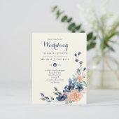 BUDGET marine Koral Floral Wedding Invitations Briefkaart (Staand voorkant)