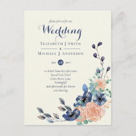 BUDGET marine Koral Floral Wedding Invitations Briefkaart