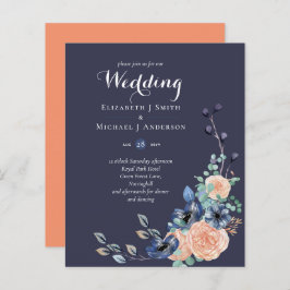 BUDGET marine Peach Floral Wedding Invitation