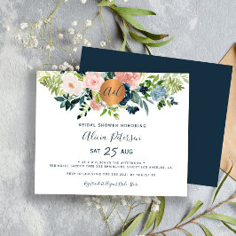 Budget marine roze bloemen bruiloft uitnodiging