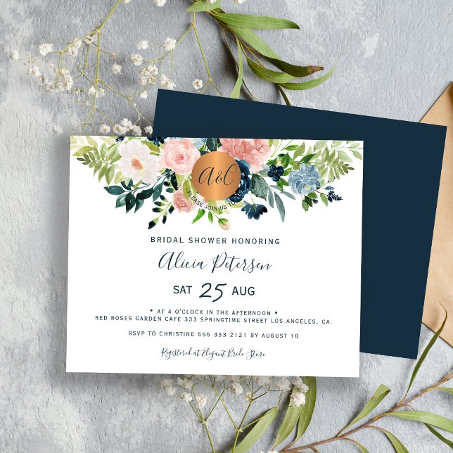 Budget marine roze bloemen bruiloft uitnodiging (Creator heeft geüpload)