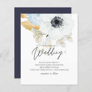 BUDGET marine White Gold Floral Wedding Invite