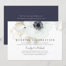 BUDGET marine White Gold Floral Wedding Invite