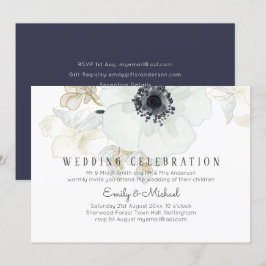 BUDGET marine White Gold Floral Wedding Invite Kaart