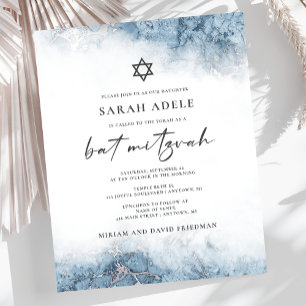Budget Marmer Blauw Zilver Bat Mitzvah Uitnodiging